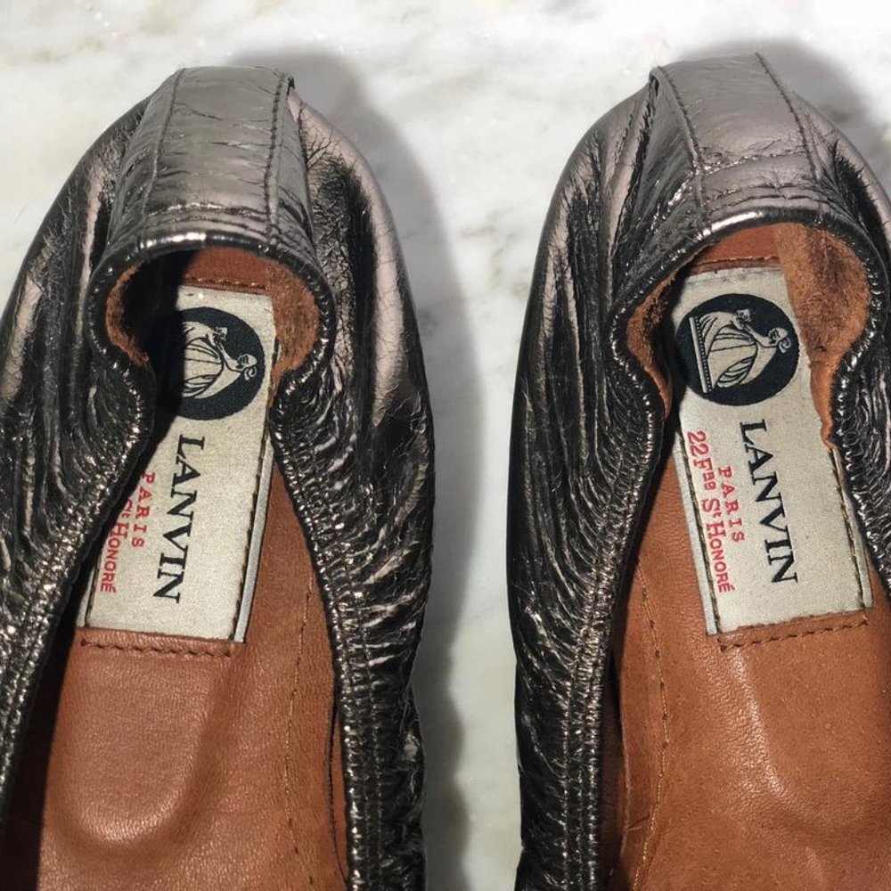 Lanvin Leather Metallic Ballet Flats 37 - Picture 2 of 3